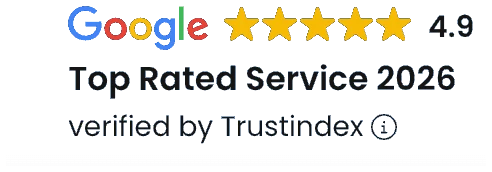 Google rating badge: 4.9 stars, Top Rated Service 2026 (demo badge)